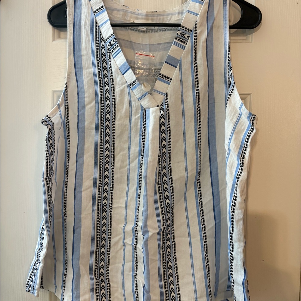 Mine Blue and White Patterned Tank Top